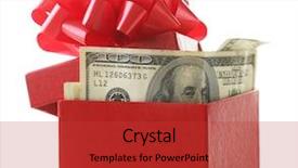  Presentation with box - Slide deck featuring christmas prize - bundle of dollars in present background and a  colored foreground