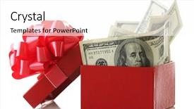  Presentation with box - PPT layouts enhanced with christmas prize - bundle of dollars in present background and a white colored foreground