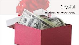  Presentation with box - Presentation theme with christmas prize - bundle of dollars in present background and a sky blue colored foreground