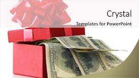  Presentation with box - Colorful PPT layouts enhanced with christmas prize - bundle of dollars in present backdrop and a white colored foreground
