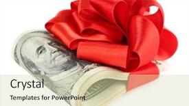  Presentation with blue and white tie dye swirl - Theme consisting of christmas prize - bundle of dollars tied background and a soft green colored foreground