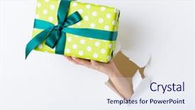  Presentation with green - Slides consisting of christmas prize - hand break through paper background and a sky blue colored foreground