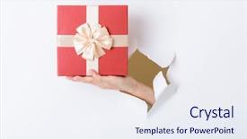  Presentation with sun breaking through clouds - Beautiful presentation theme featuring christmas prize - hand break through paper backdrop and a sky blue colored foreground