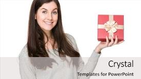  Presentation with prize - Amazing theme having christmas prize - woman hold a red gift backdrop and a  colored foreground