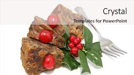 Presentation with delicious in memory - Slide set having christmas pudding - delicious moist fruitcake slices garnished background and a  colored foreground