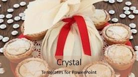  Presentation with pies - Cool new presentation with christmas pudding in a muslin bag with mince pies and small gold sweets over oak background backdrop and a coral colored foreground