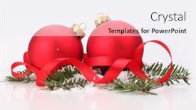  Presentation with christmas red - Presentation theme enhanced with christmas-red-ball-spruce-branch background and a sky blue colored foreground