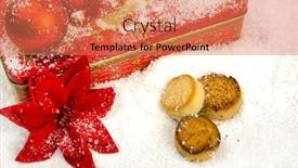  Presentation with cookies christmas - Amazing PPT theme having christmas red balls cookies and red gift box backdrop and a coral colored foreground
