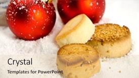  Presentation with polvorones - Audience pleasing PPT theme consisting of balls with spanish sweets polvorones backdrop and a lemonade colored foreground