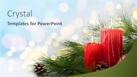  Presentation with christmas advent - PPT theme consisting of christmas-red-candles-pine-cones background and a sky blue colored foreground
