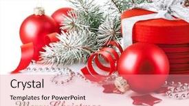  Presentation with christmas red - PPT theme featuring christmas red gift with branch background and a coral colored foreground