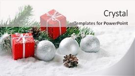  Presentation with silver christmas - Cool new theme with christmas red gifts and silver balls on snow backdrop and a white colored foreground