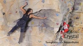  Presentation with rock wall - Audience pleasing PPT layouts consisting of christmas safety - active young woman on rock backdrop and a mint green colored foreground