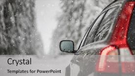 Presentation with road safety drive - Slide deck consisting of christmas safety - car on a snowy winter background and a light gray colored foreground