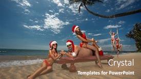  Presentation with tropical christmas - Audience pleasing PPT theme consisting of christmas-santa-claus-resting backdrop and a violet colored foreground