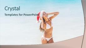  Presentation with christmas bikini - Presentation theme consisting of christmas santa hat bikini body background and a sky blue colored foreground
