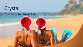  Presentation with caribbean christmas - Presentation design consisting of christmas santa hat holiday couple background and a light blue colored foreground