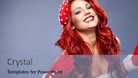  Presentation with girl christmas - Colorful presentation design enhanced with christmas santa hat isolated woman portrait smiling happy girl on blue background backdrop and a light blue colored foreground