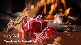  Presentation with gifts - Slide deck with christmas scene with tree gifts background and a tawny brown colored foreground