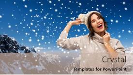  Presentation with young happy people smiling - Beautiful presentation theme featuring christmas-season-and-people-concept backdrop and a mint green colored foreground