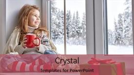  Presentation with winter evergreen forest - Beautiful slide deck featuring christmas seasons - little girl sitting backdrop and a coral colored foreground