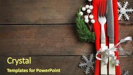  Presentation with cutlery food - PPT theme enhanced with christmas serving cutlery with napkin background and a tawny brown colored foreground