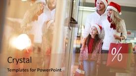  Presentation with santa - Slide deck enhanced with stack of pieces of chocolate filled with white nougat on a dark stone table with cup of tea copy space background and a dark gray colored foreground