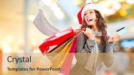  Presentation with girl christmas - Audience pleasing presentation consisting of christmas shopping beautiful happy girl backdrop and a yellow colored foreground