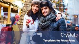  Presentation with fair - Slide deck featuring christmas shopping in christmas fair background and a ocean colored foreground