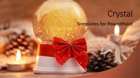  Presentation with globe - Colorful PPT theme enhanced with christmas snow globe with ribbon backdrop and a red colored foreground
