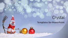  Presentation with illumination - Presentation design consisting of christmas snowman in the snow with decoration against the backdrop of snowflakes and illumination background and a light blue colored foreground