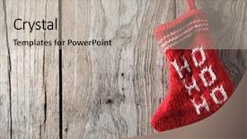  Presentation with christmas stocking - PPT layouts consisting of christmas sock on grunge wood background and a mint green colored foreground