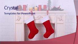  Presentation with socks - Beautiful PPT layouts featuring christmas socks hanging on fireplace backdrop and a sky blue colored foreground