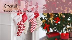  Presentation with socks - Amazing slide deck having christmas socks hanging on fireplace backdrop and a coral colored foreground