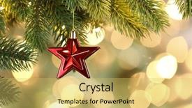  Presentation with red star - Presentation theme featuring christmas star and lights hanging background and a yellow colored foreground