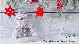  Presentation with snowman - Audience pleasing slide deck consisting of christmas still life background with snowman on wooden background backdrop and a light gray colored foreground