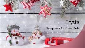  Presentation with snowmen - Colorful slide set enhanced with christmas still life background with snowmen on wooden background backdrop and a light gray colored foreground
