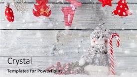  Presentation with snowman - Slide set featuring christmas still life background with snowman on wooden background background and a light gray colored foreground