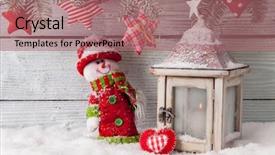 Presentation with snowman - Audience pleasing slide deck consisting of christmas still life decoration with lantern and snowman on wooden background backdrop and a coral colored foreground