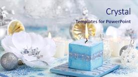  Presentation with white candles - Beautiful presentation featuring christmas still life with candles backdrop and a sky blue colored foreground