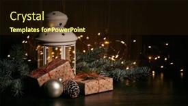  Presentation with led light - Audience pleasing PPT theme consisting of christmas still life with fir tree branches gift box decorations and lamp on a dark wooden background with led light garland copy space horisontal view for greeting card backdrop and a wine colored foreground