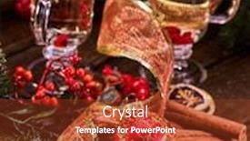  Presentation with mulled wine - Slides enhanced with christmas still life with pair mug hot drink on wooden table warming mulled wine with cookie in form of house and christmas ball on christmas ribbon background and a tawny brown colored foreground