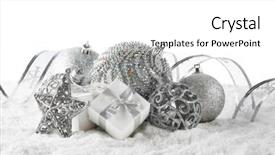  Presentation with year still life christmas - Theme having christmas still life with silver background and a white colored foreground