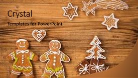  Presentation with traditional wood - Audience pleasing slide set consisting of christmas still life with traditional gingerbread cookies on wood backdrop and a gold colored foreground