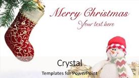  Presentation with christmas stocking - Theme with christmas stocking and snowman background and a sky blue colored foreground