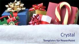  Presentation with christmas stocking - Colorful theme enhanced with christmas stocking filled with presents backdrop and a sky blue colored foreground