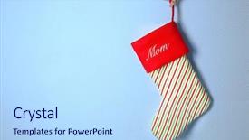  Presentation with christmas stocking - PPT layouts consisting of christmas stocking hanging against blue background and a light blue colored foreground