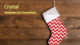  Presentation with christmas stocking - Presentation theme consisting of christmas stocking hanging against wooden background and a tawny brown colored foreground