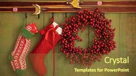 Presentation with rustic - Slide set featuring christmas stockings and wreath hanging background and a tawny brown colored foreground