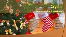  Presentation with christmas stocking - Theme enhanced with christmas stockings hanging on fireplace background and a tawny brown colored foreground